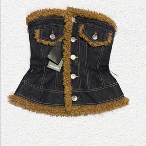 Dsquared2 denim fur corset top.